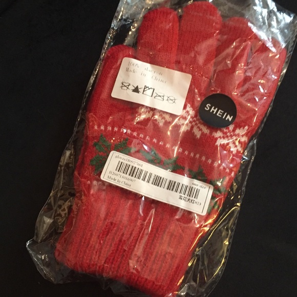 Soft Cozy Holiday Gloves Red w Festive Pattern NWT - Picture 6 of 10